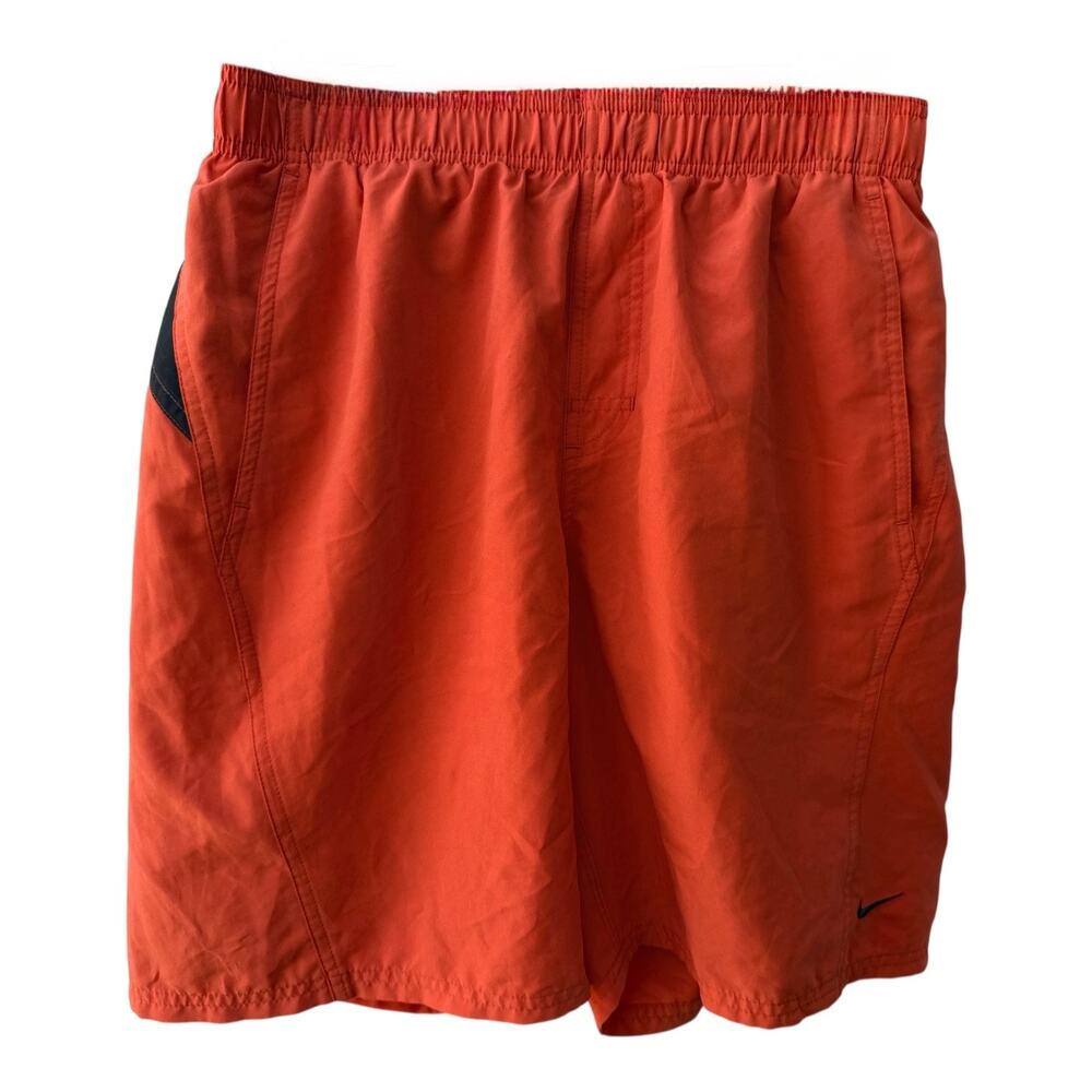 Nike Swim Trunks Mens Medium Orange Black Athletic Swim Shorts